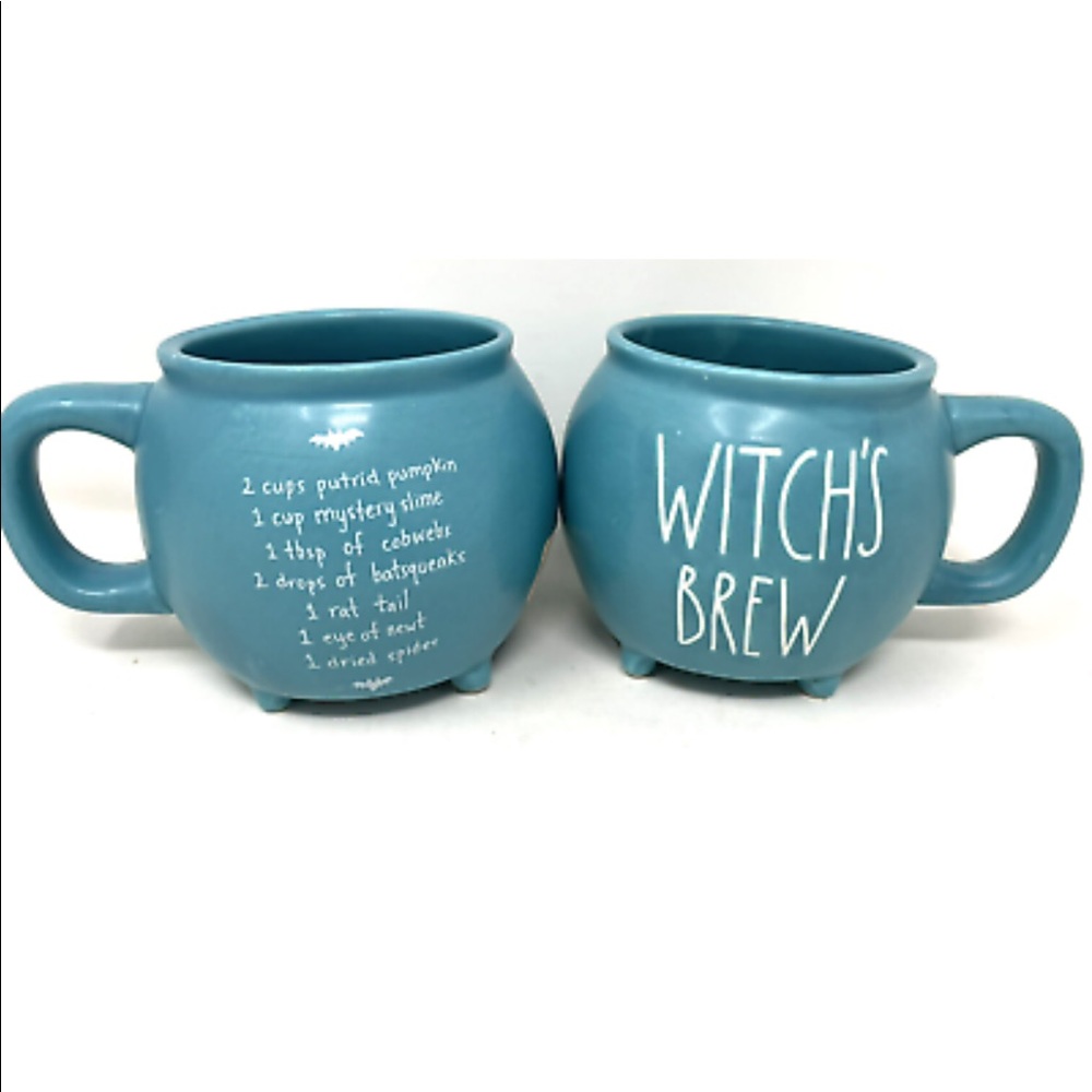 🇺🇸 Rae Dunn double sided teal WITCHES BREW cauldron mug